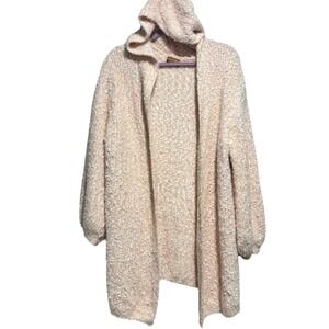 POL by POL‎ L Cozy Chenille Hooded Cardigan Sweater Peach Pink Textured Size L